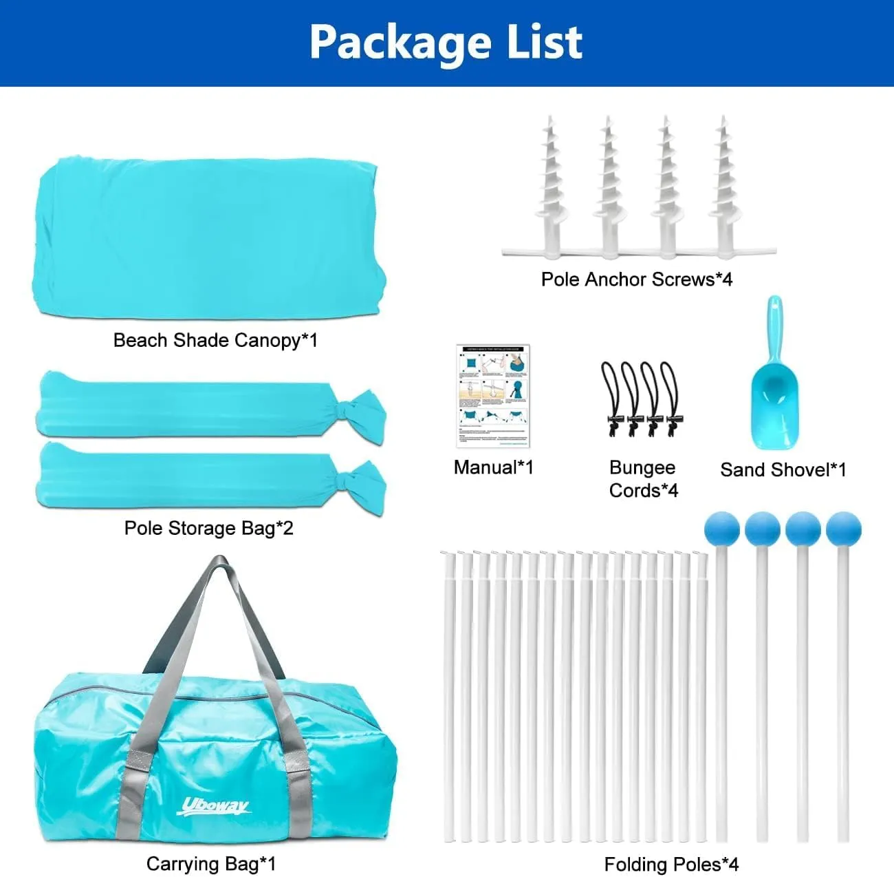 Beach Tent, Camping Tent UPF50  with 8 Sandbags, Beach Essentials for 6-12 Persons, Beach Shade Canopy with Stability Poles and Big Ground Pegs, Pop Up Canopy for Camping, Picnics, 10X10FT Turquoise