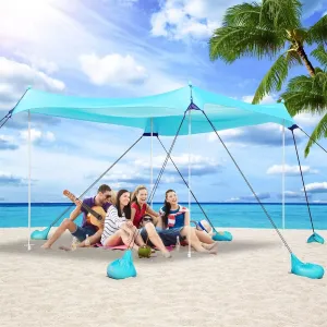 Beach Tent, Camping Tent UPF50  with 8 Sandbags, Beach Essentials for 6-12 Persons, Beach Shade Canopy with Stability Poles and Big Ground Pegs, Pop Up Canopy for Camping, Picnics, 10X10FT Turquoise