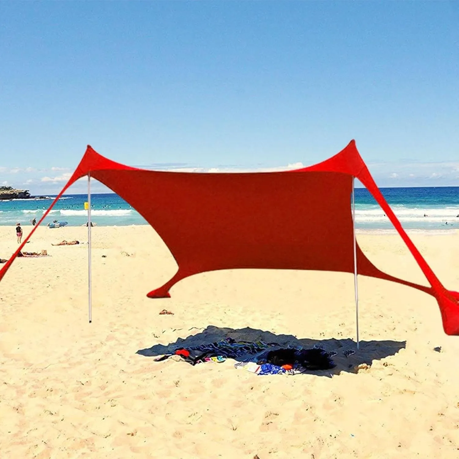 Beach Tent, Sun Protection Awning, Beach Shelter, Portable Sun Canopy Shade Tent, Outdoor UV Resistant Patio Beach Tent with Carrying Travel Bag(Red,300x300x200cm)
