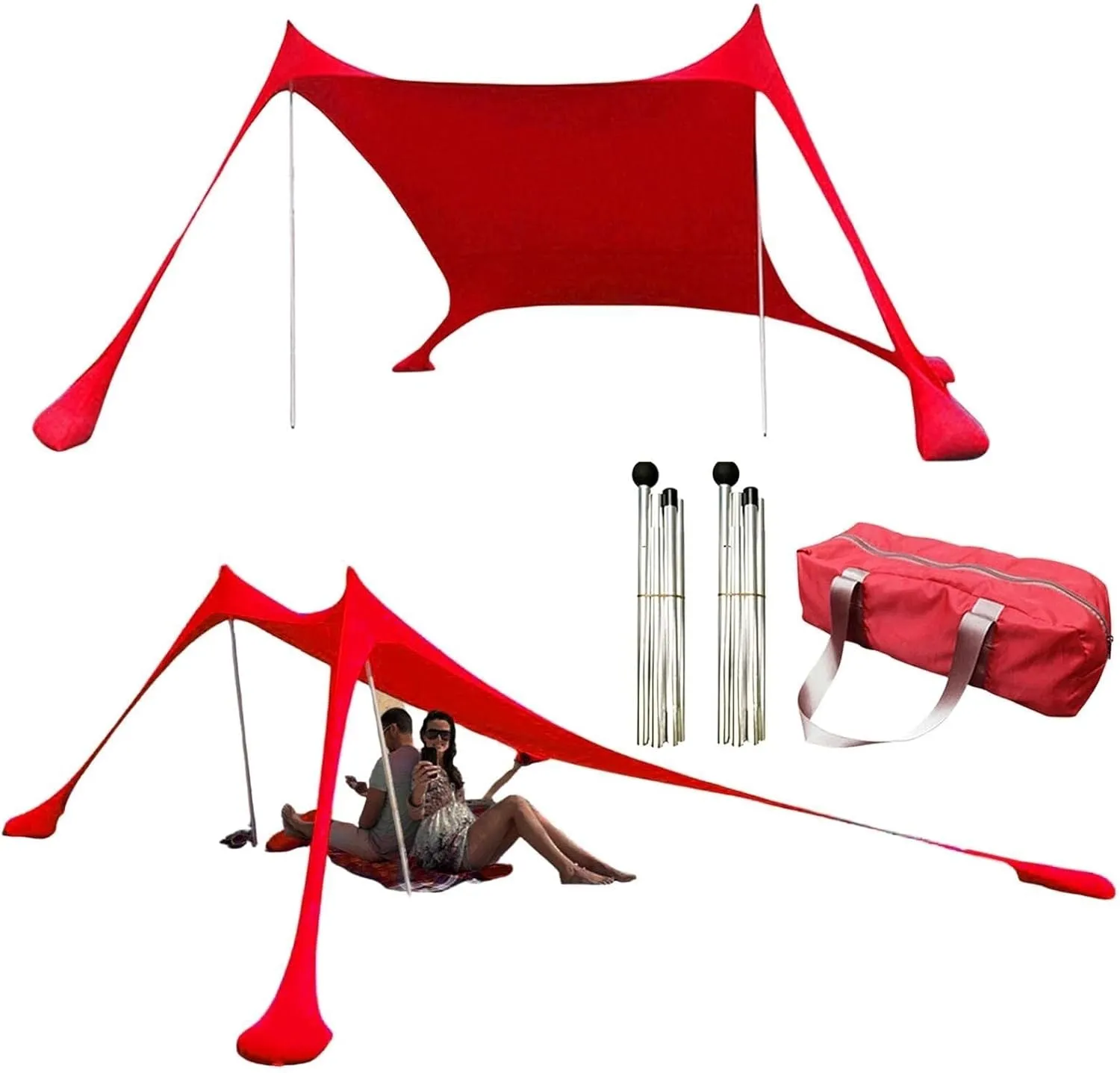Beach Tent, Sun Protection Awning, Beach Shelter, Portable Sun Canopy Shade Tent, Outdoor UV Resistant Patio Beach Tent with Carrying Travel Bag(Red,300x300x200cm)