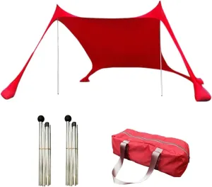 Beach Tent, Sun Protection Awning, Beach Shelter, Portable Sun Canopy Shade Tent, Outdoor UV Resistant Patio Beach Tent with Carrying Travel Bag(Red,300x300x200cm)