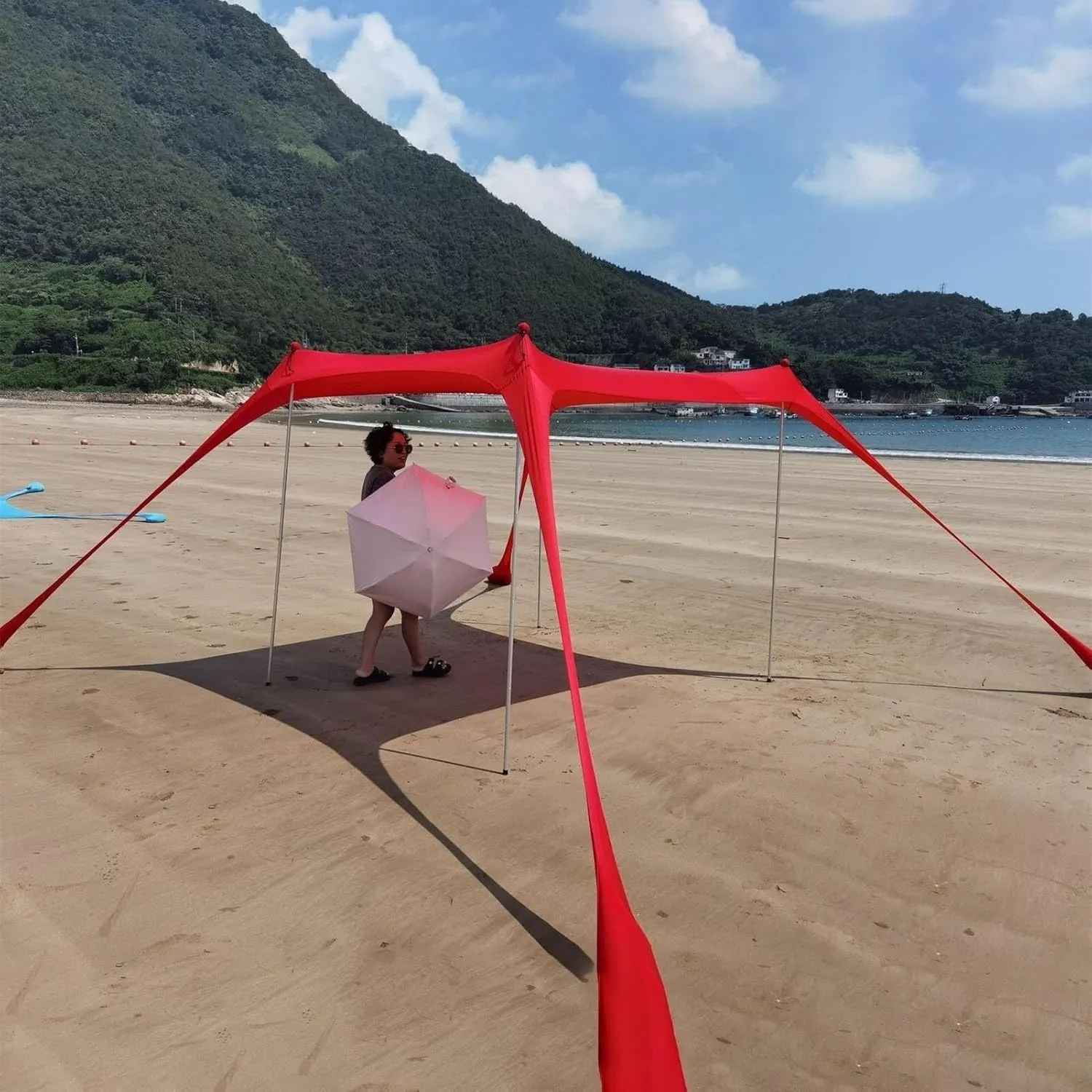 Beach Tent, Sun Protection Awning, Beach Shelter, Portable Sun Canopy Shade Tent, Outdoor UV Resistant Patio Beach Tent with Carrying Travel Bag(Red,300x300x200cm)