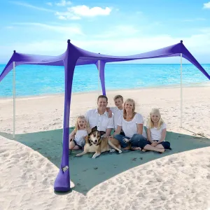 Beach Tent Sun Shelter - 10 x 10 Ft Beach Canopy UPF50  UV Protection with Sandbags, Poles, Grond Pegs and Anti-Wind Ropes for Camping, Fishing, Backyard and Picnics