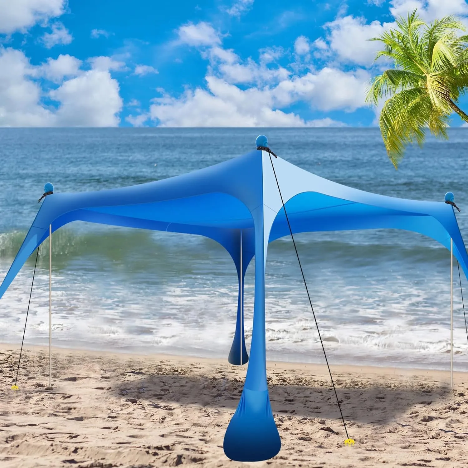 Beach Tent Sun Shelter UPF50 , with Shovel and Grass pegs. (Beach Tent Sun Shelter with Sand Shovel, Grass pegs, and Elastic Cords for Enhanced Stability in Any Surface)
