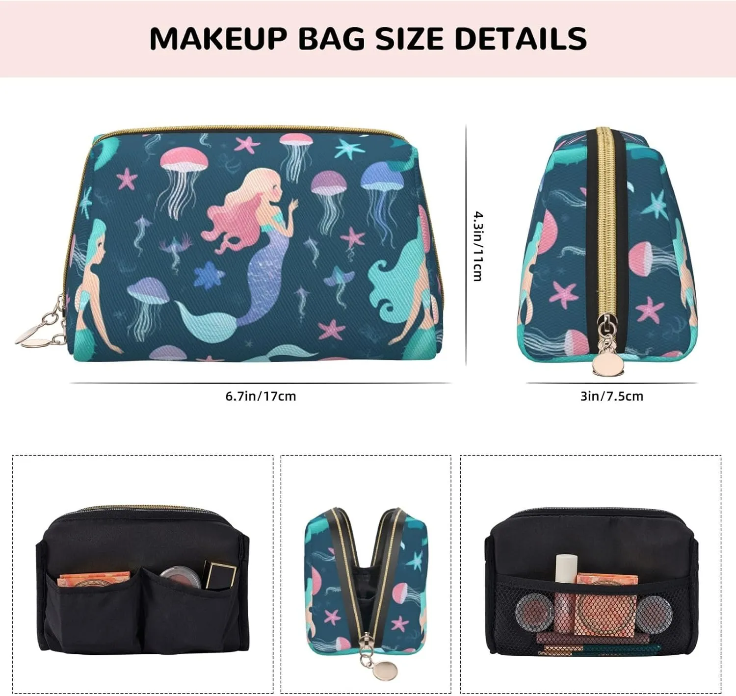 Beautiful Mermaid Toiletry Pouch, Travel-Friendly Makeup Organizer For Makeup Brushes, Lipsticks