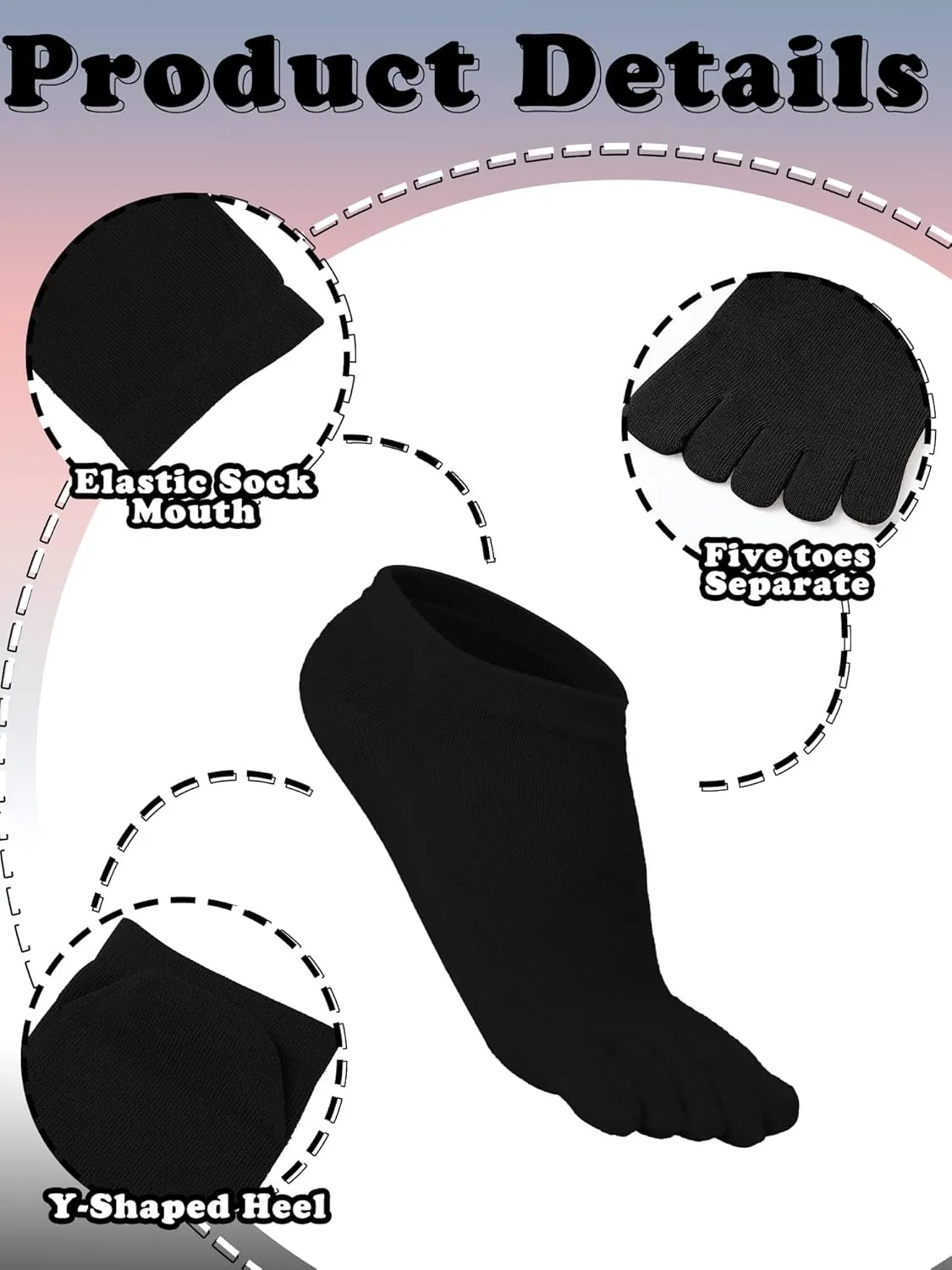 Bencailor 6 Pairs Women Toe Socks Cotton Compression Anklelow Cut Five Toe Sock for Women Men Kids Athletic Running