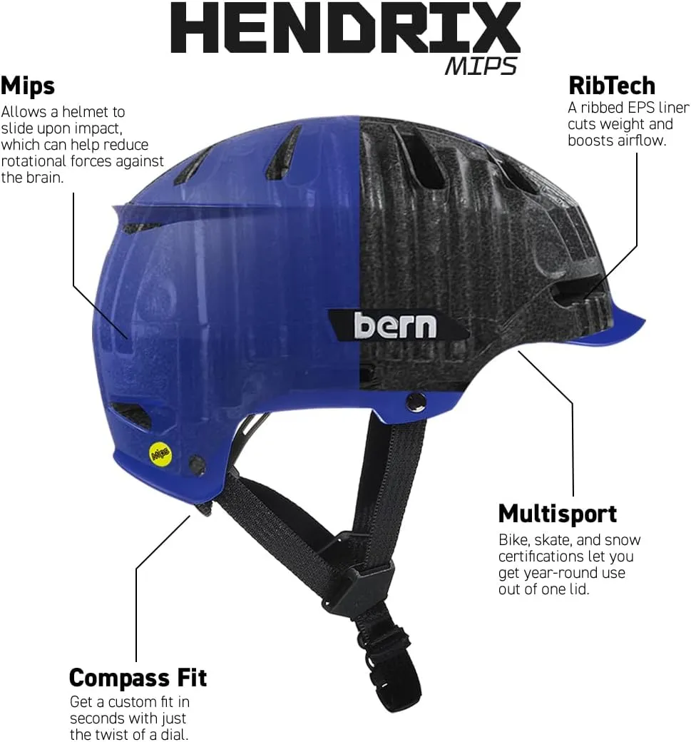 Bern Hendrix Adult Bicycle Helmet for Men and Women, Brim Style, Multisport Certified, MIPS Rotational Impact Protection, Dial Adjusted Fit, Light Compatible, All-Season