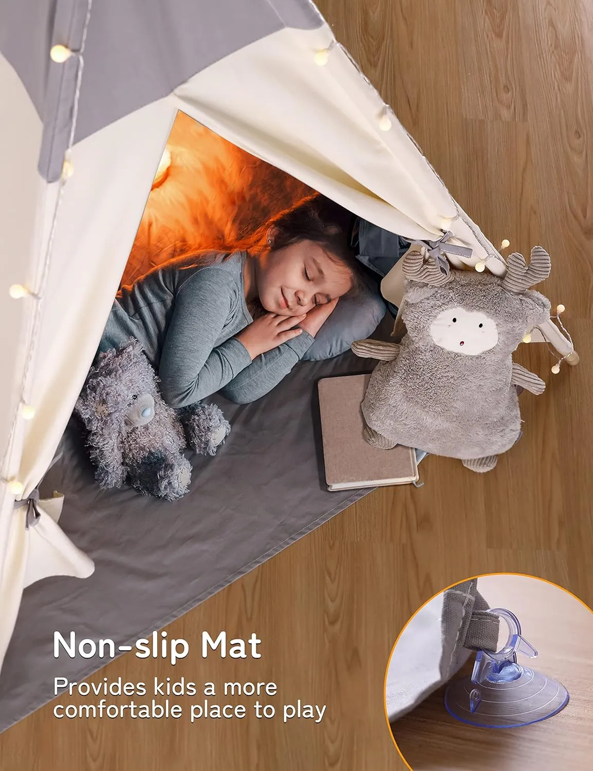 besrey Teepee Tent for Kids with Light & Mat, Toddler Tents Indoor Play Tent Playhouse, Toddler Tipi Cotton, tee Pee Tents for Kids Indoor, Boys & Girls Teepee,Children Room Playhouse