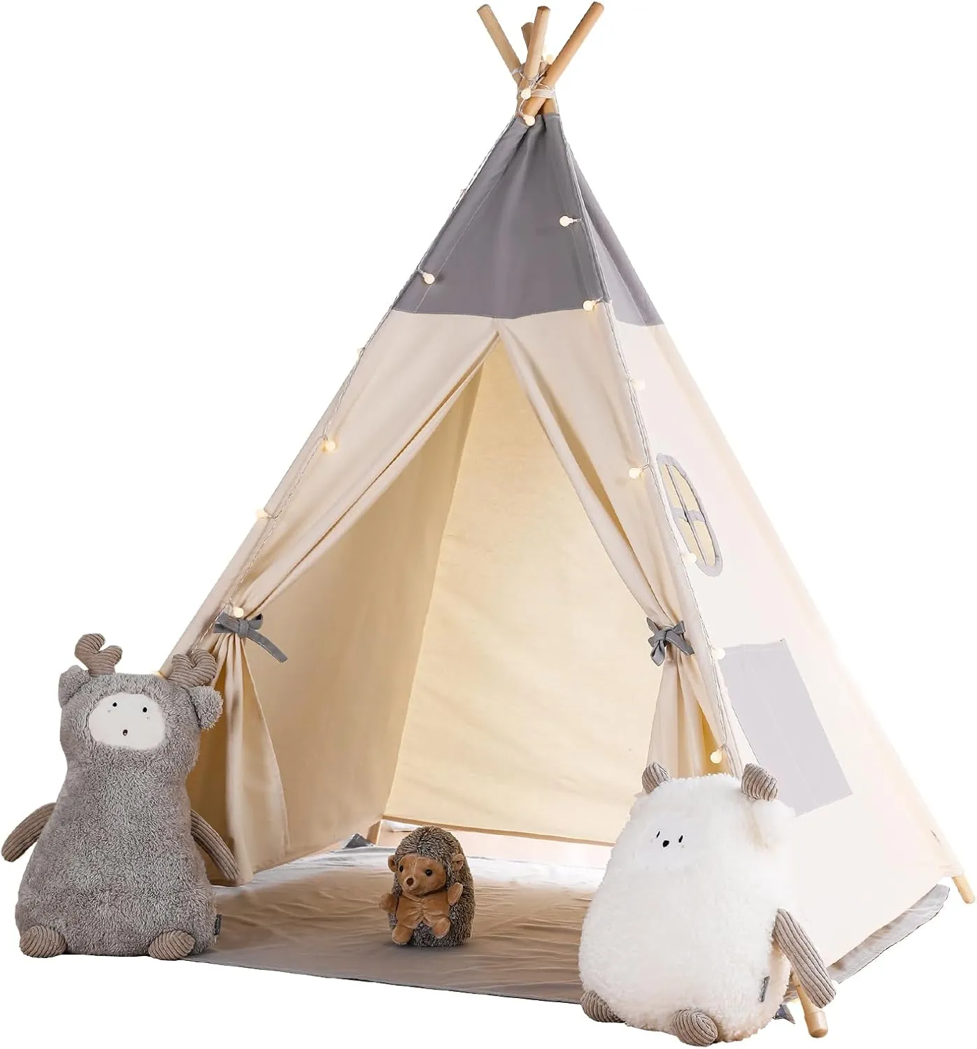 besrey Teepee Tent for Kids with Light & Mat, Toddler Tents Indoor Play Tent Playhouse, Toddler Tipi Cotton, tee Pee Tents for Kids Indoor, Boys & Girls Teepee,Children Room Playhouse