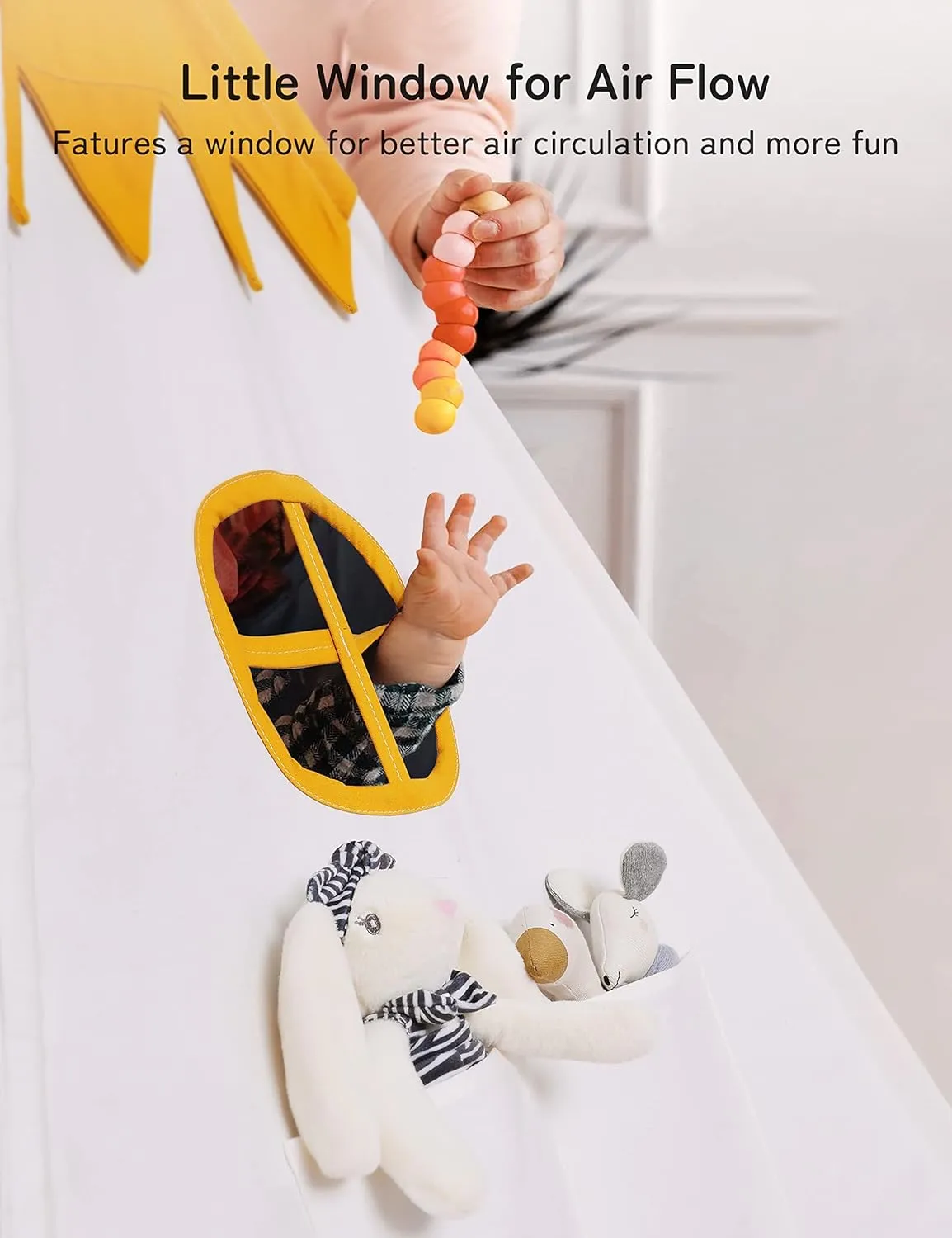 Besrey Toddler Teepee With Padded Mat and Lights - Kids Indoor Play Tent, Large Canvas Cotton Tipee for Children
