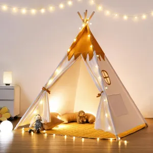 Besrey Toddler Teepee With Padded Mat and Lights - Kids Indoor Play Tent, Large Canvas Cotton Tipee for Children