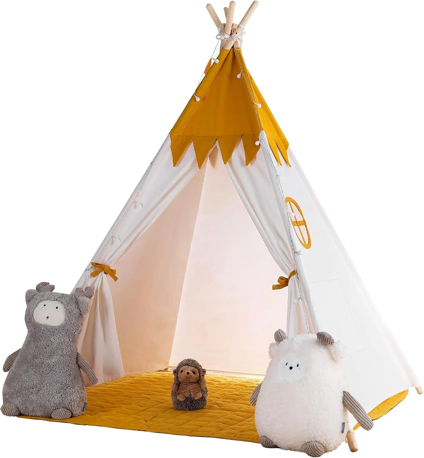 Besrey Toddler Teepee With Padded Mat and Lights - Kids Indoor Play Tent, Large Canvas Cotton Tipee for Children