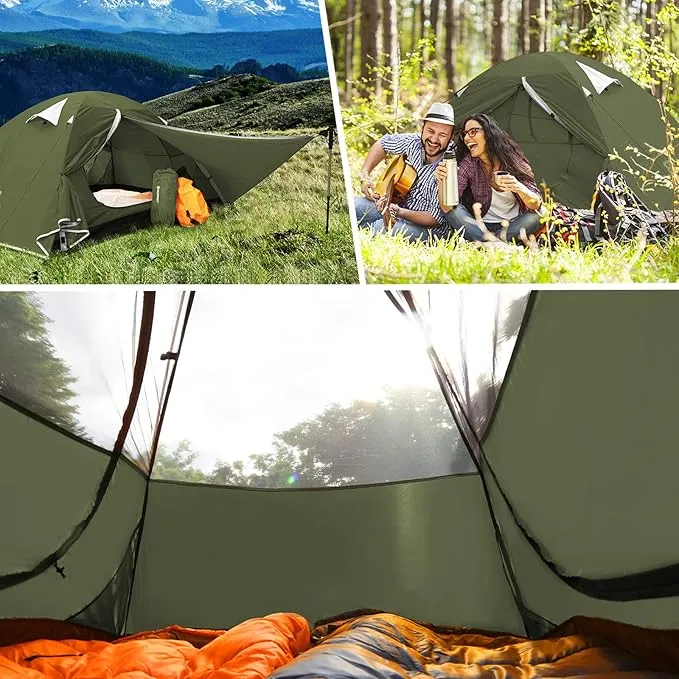 Bessport Camping Tent 1/2/3/4 Person Tent Waterproof Two Doors Backpacking Tent Easy Setup Lightweight for Outdoor, Hiking Mountaineering Travel