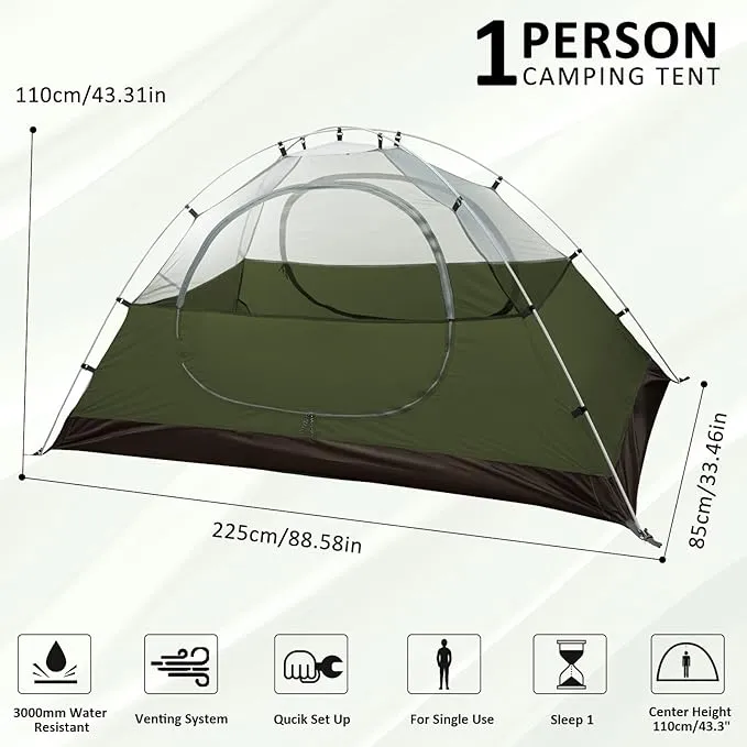 Bessport Camping Tent 1/2/3/4 Person Tent Waterproof Two Doors Backpacking Tent Easy Setup Lightweight for Outdoor, Hiking Mountaineering Travel