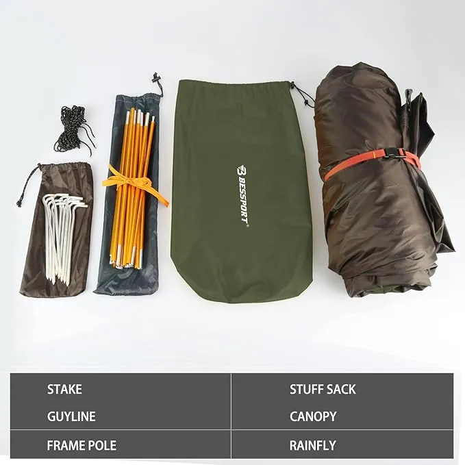 Bessport Camping Tent 1/2/3/4 Person Tent Waterproof Two Doors Backpacking Tent Easy Setup Lightweight for Outdoor, Hiking Mountaineering Travel