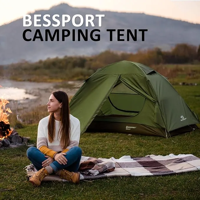 Bessport Camping Tent 1/2/3/4 Person Tent Waterproof Two Doors Backpacking Tent Easy Setup Lightweight for Outdoor, Hiking Mountaineering Travel