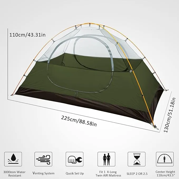Bessport Camping Tent 1/2/3/4 Person Tent Waterproof Two Doors Backpacking Tent Easy Setup Lightweight for Outdoor, Hiking Mountaineering Travel