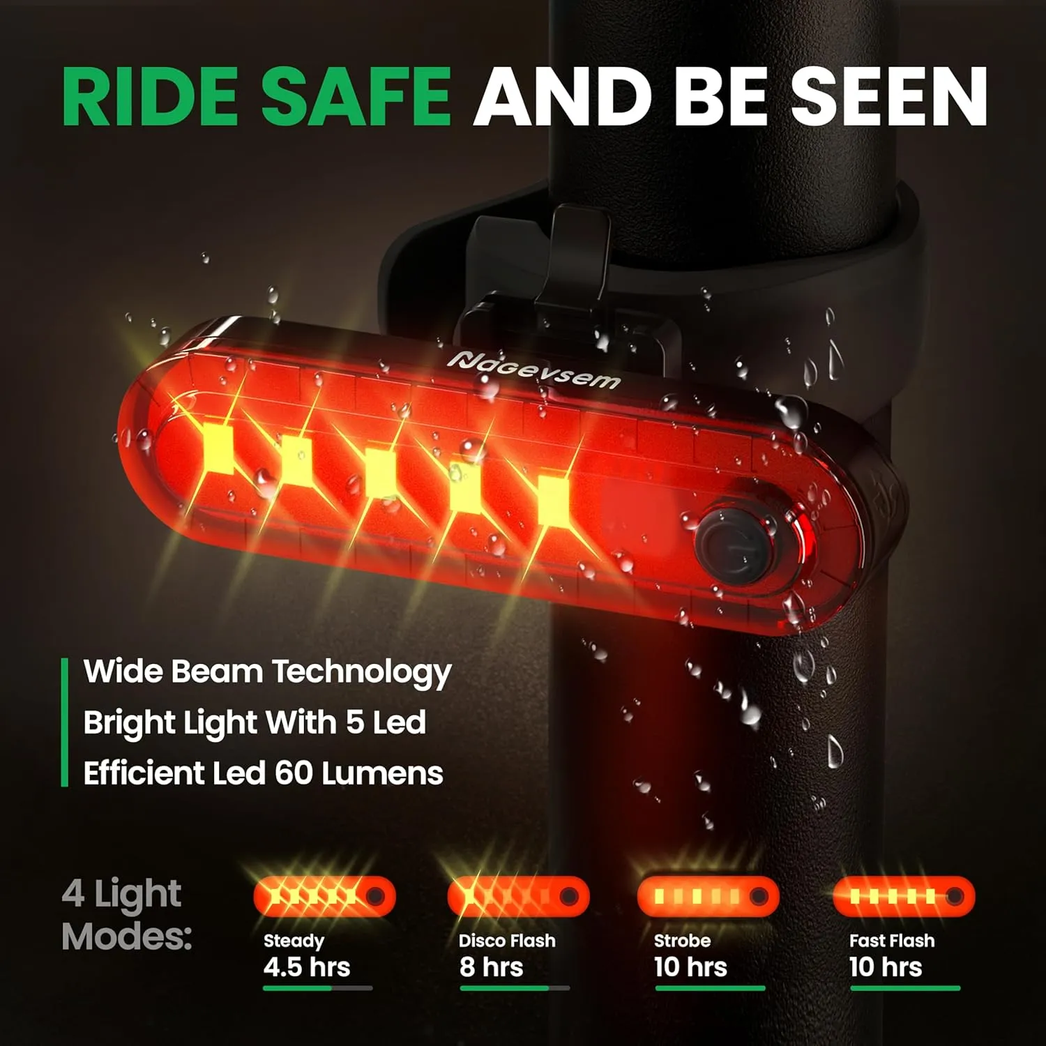 Bike Lights Set LED Super Bright Rechargeable USB-C Headlight Front and Back Light Kit for Night Riding in Mountain 6 4 Light Modes Waterproof Gift for Men Women Boys Kids Black