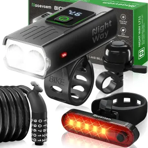 Bike Lights Set LED Super Bright Rechargeable USB-C Headlight Front and Back Light Kit for Night Riding in Mountain 6 4 Light Modes Waterproof Gift for Men Women Boys Kids Black