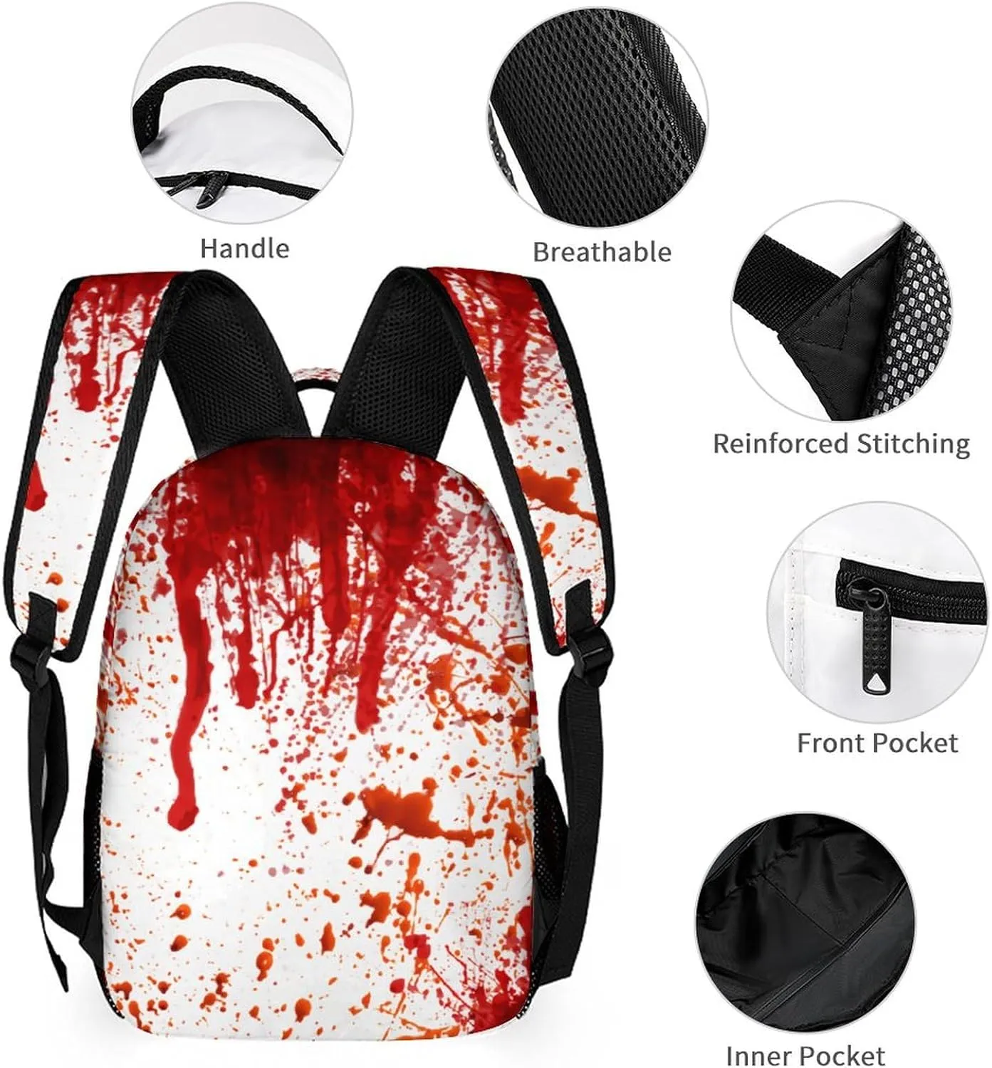 Blood Splatter Horror Large Capacity Portable Backpack Three Piece Set