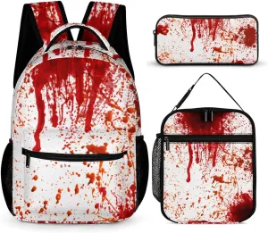 Blood Splatter Horror Large Capacity Portable Backpack Three Piece Set