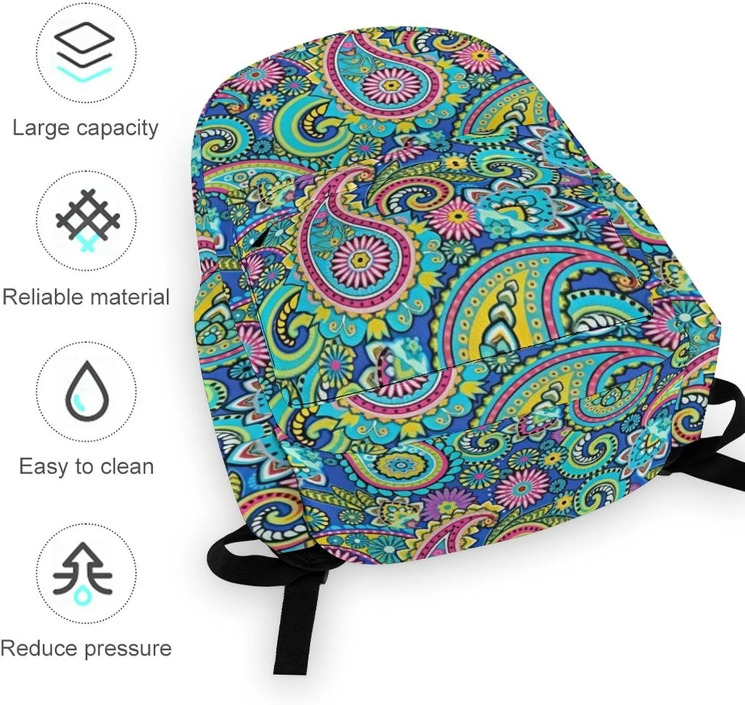 Blue Pink Paisley Classic And Stylish Large Capacity Portable Half Print Backpack