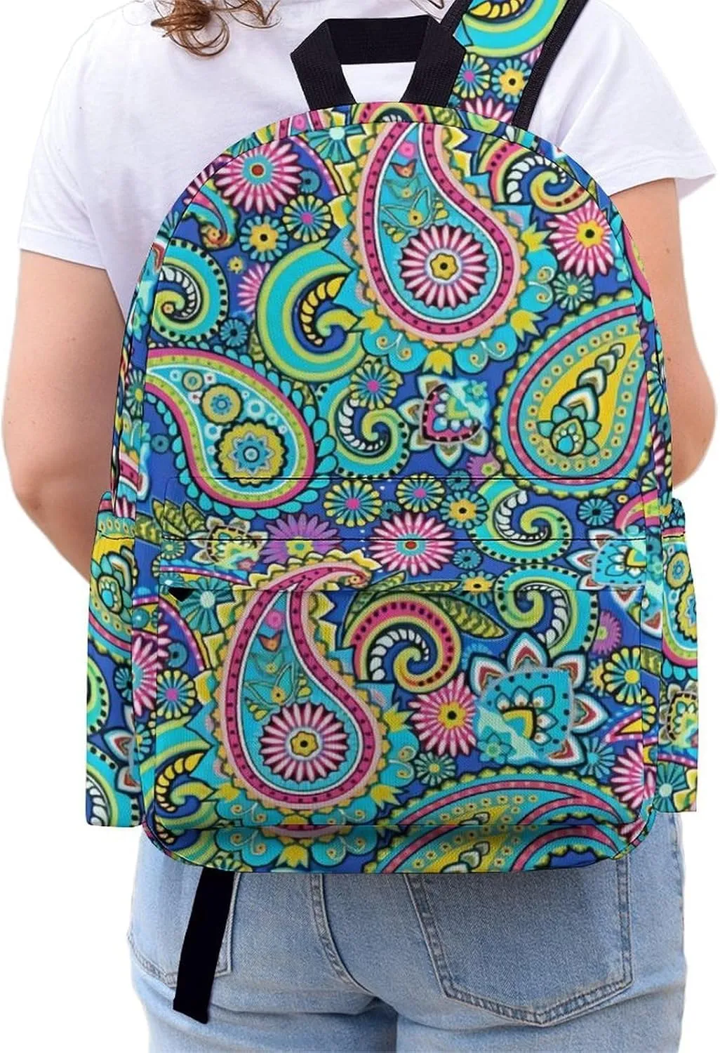 Blue Pink Paisley Classic And Stylish Large Capacity Portable Half Print Backpack