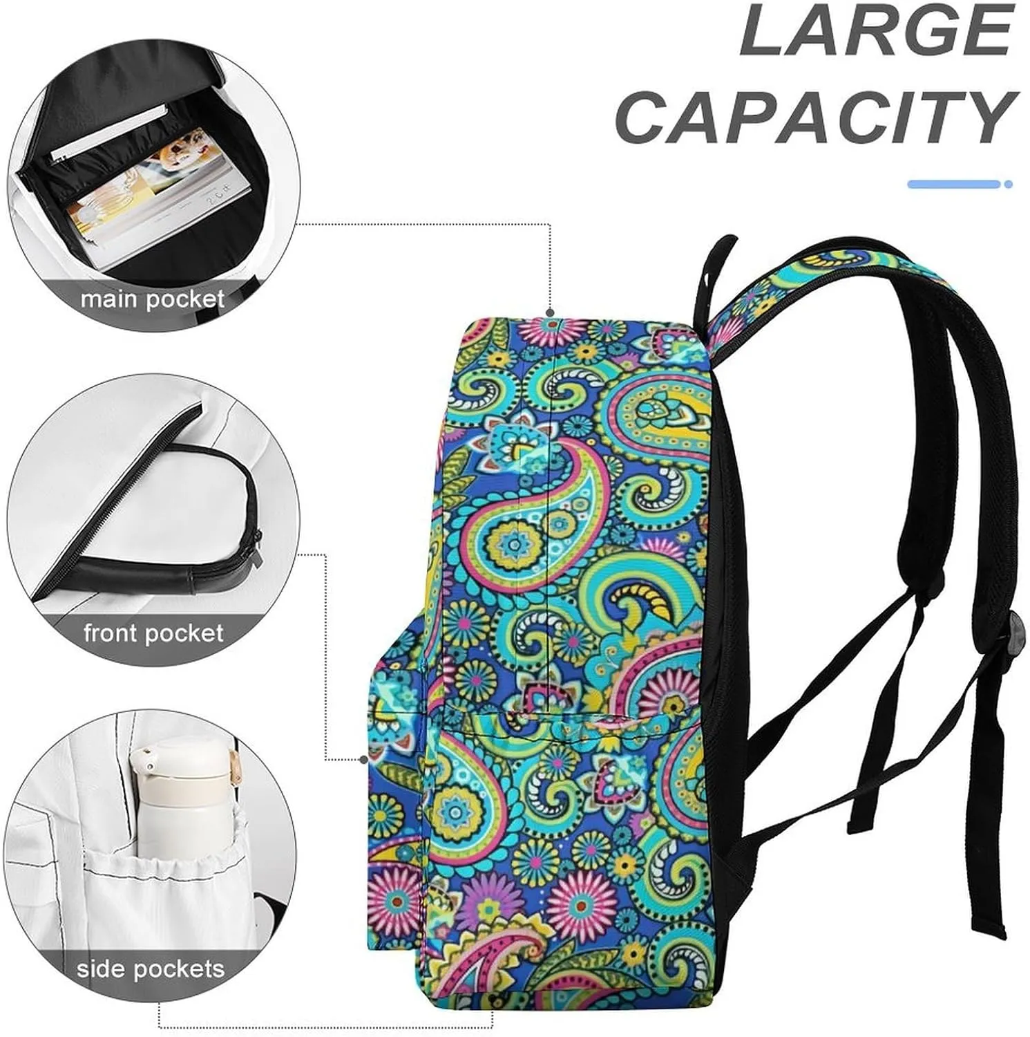 Blue Pink Paisley Classic And Stylish Large Capacity Portable Half Print Backpack