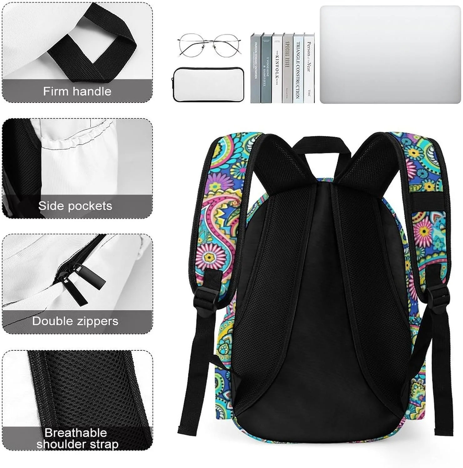 Blue Pink Paisley Classic And Stylish Large Capacity Portable Half Print Backpack