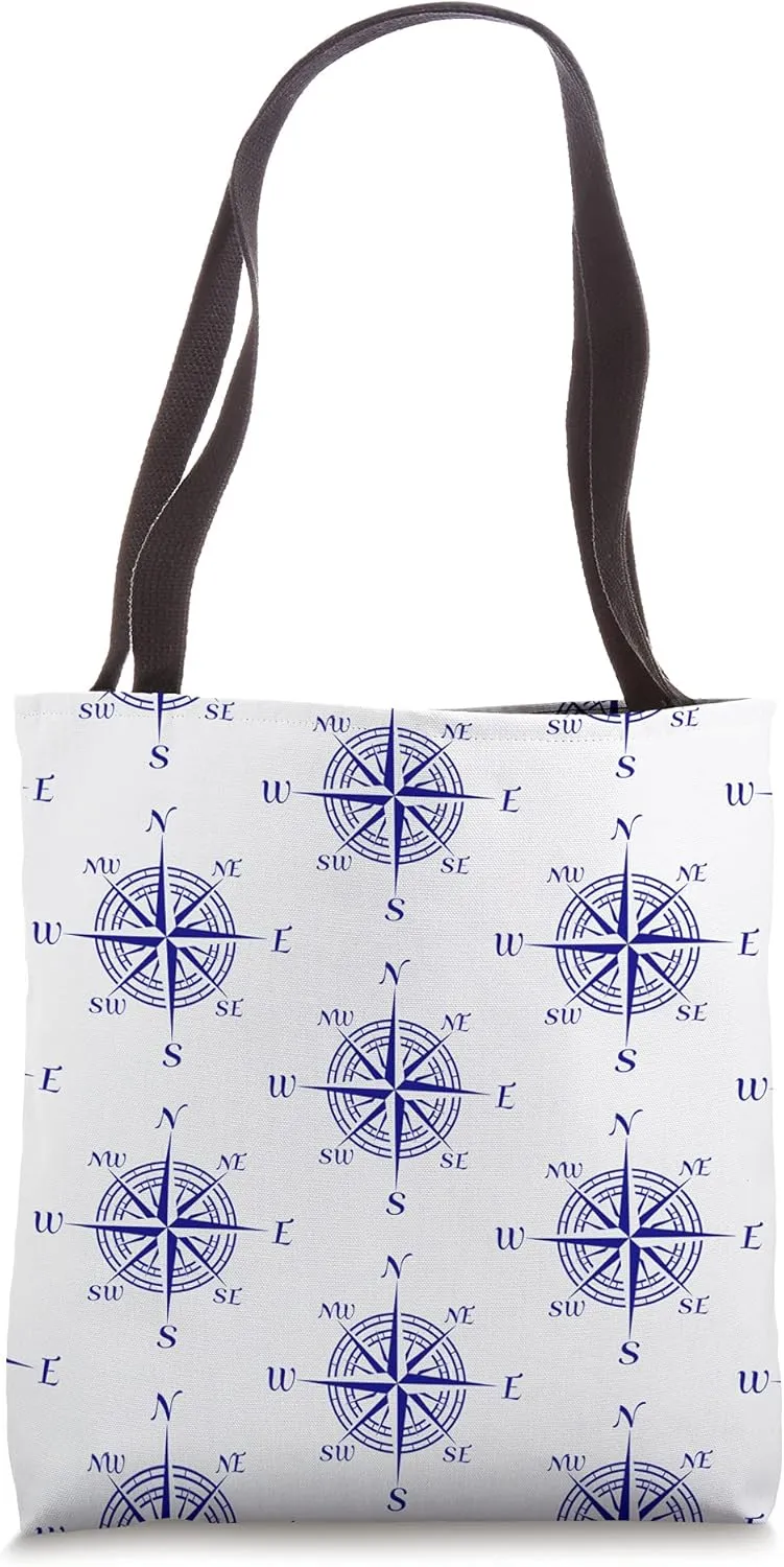 Blue Sailor Compass Rose Vintage Nautical Sailing Tote Bag