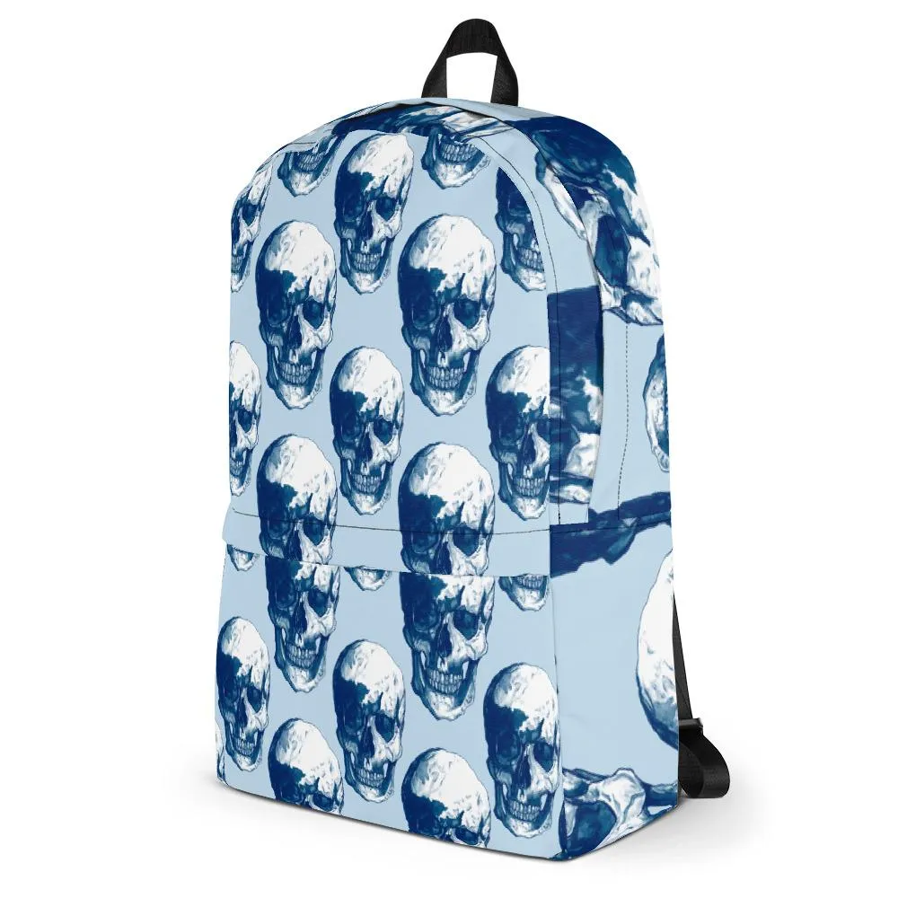 Blue Skull Polka  Backpack by Robert Bowen