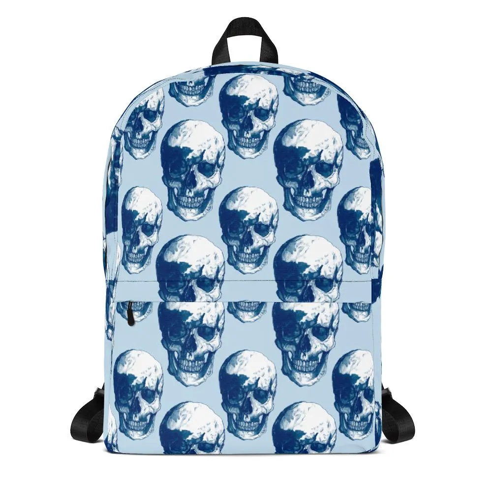 Blue Skull Polka  Backpack by Robert Bowen
