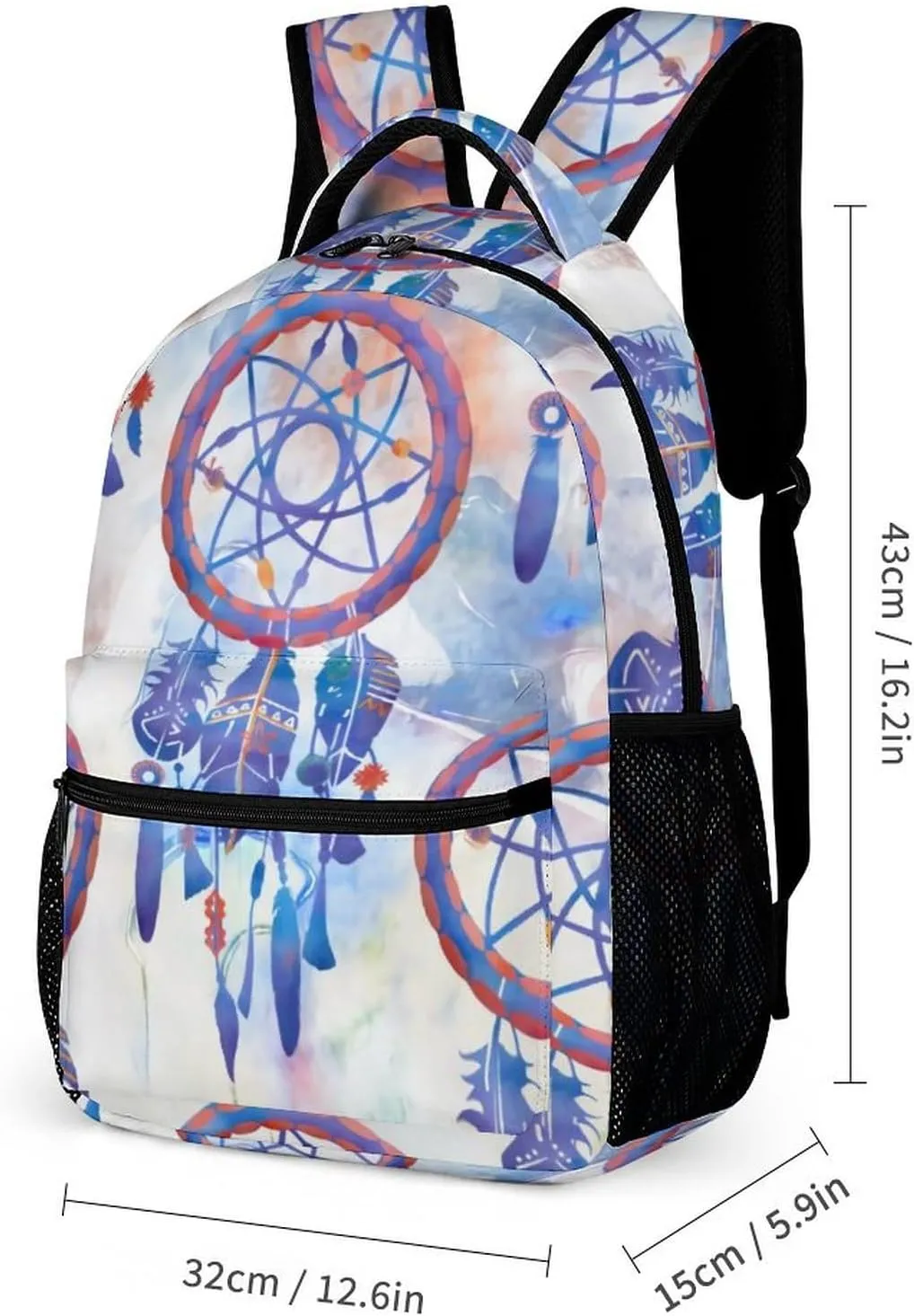 Blue Watercolor Dreamcatcher Modern Boho Large Capacity Portable Backpack Three Piece Set