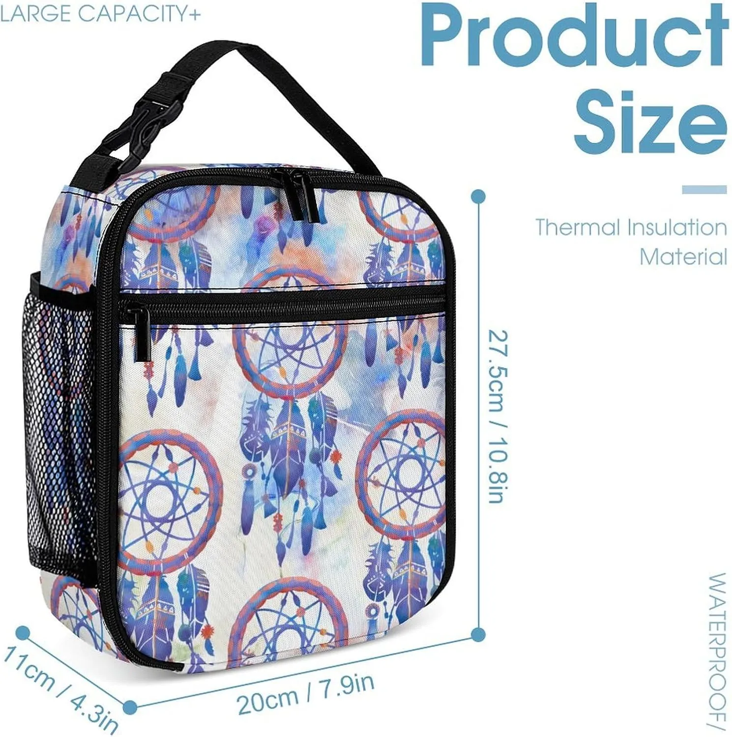 Blue Watercolor Dreamcatcher Modern Boho Large Capacity Portable Backpack Three Piece Set