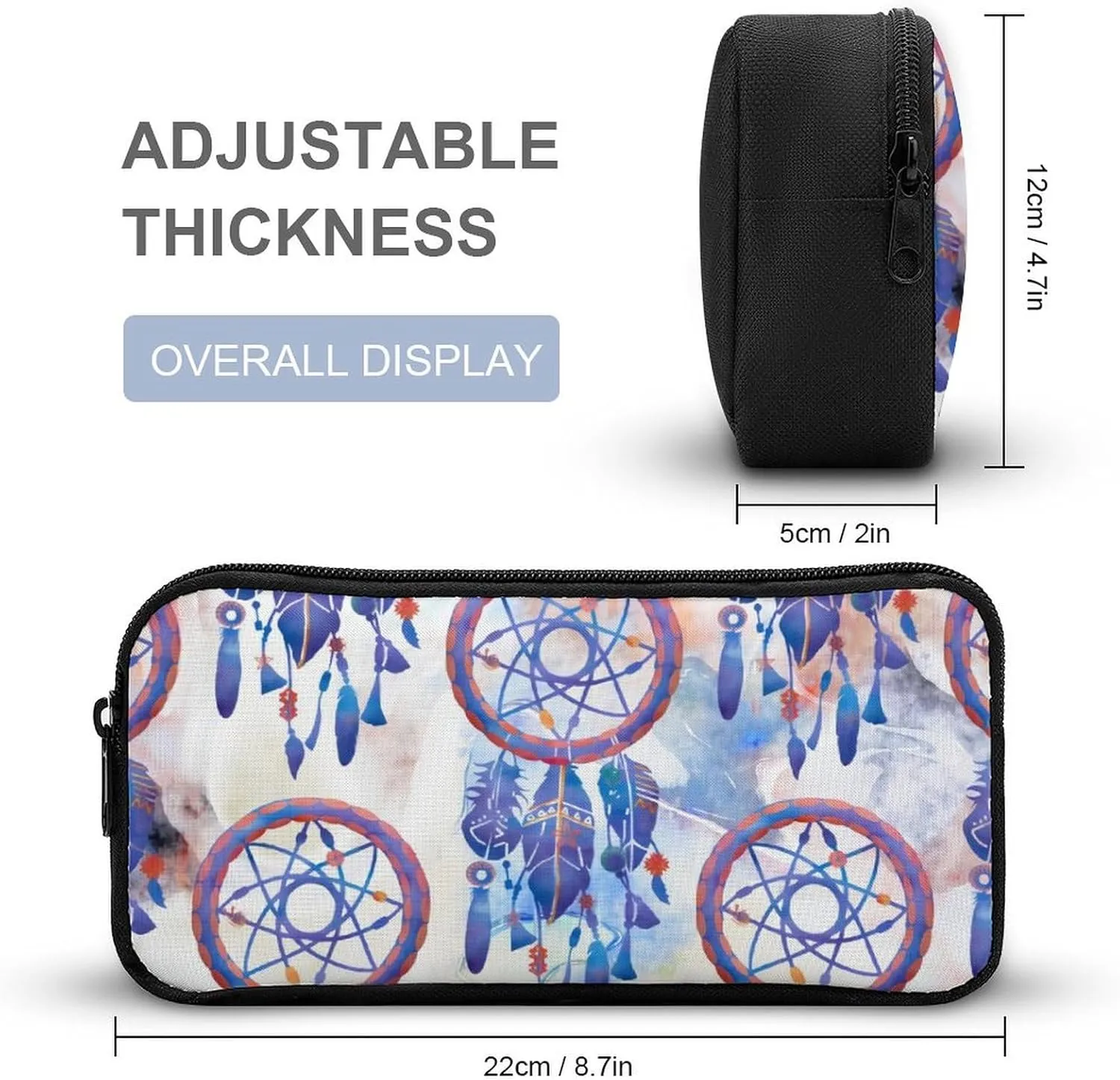 Blue Watercolor Dreamcatcher Modern Boho Large Capacity Portable Backpack Three Piece Set