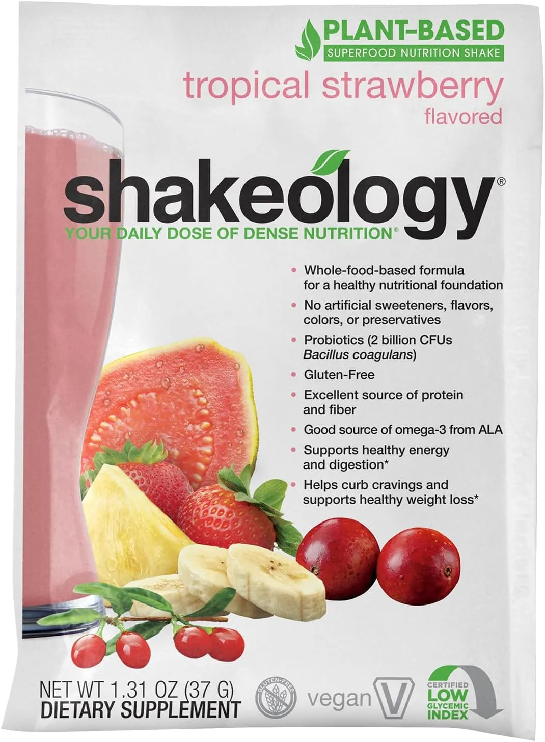 BODi Shakeology Plant Based Protein Powder Blend – Gluten-Free Shake with Vitamins and Minerals – Helps Support Weight Loss, Lean Muscle, Gut Health - Tropical Strawberry, 14 Servings