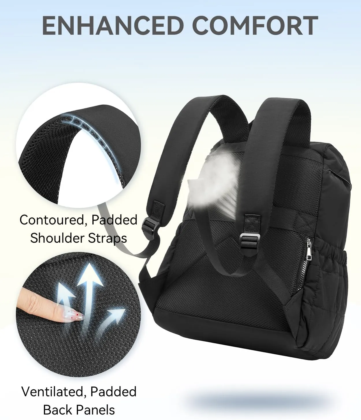BOSTANTEN Women's Puffer Backpack, Versatile College Laptop Backpack with RFID Pocket, Water Resistant Casual Travel Daypack, Black