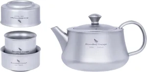 Boundless Voyage Titanium Kung Fu Tea Set with 3 Teacups Portable Camping Kettle Reusable Travel Coffee Tea Cup Set (Ti3119D-set)