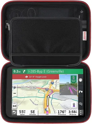 BOVKE Hard Carrying GPS Case for 10-inch Garmin Dezl OTR1000 / OTR1010 / RV 1090 GPS Navigator System, Mesh Pocket for Car Charger, USB Cables, Black