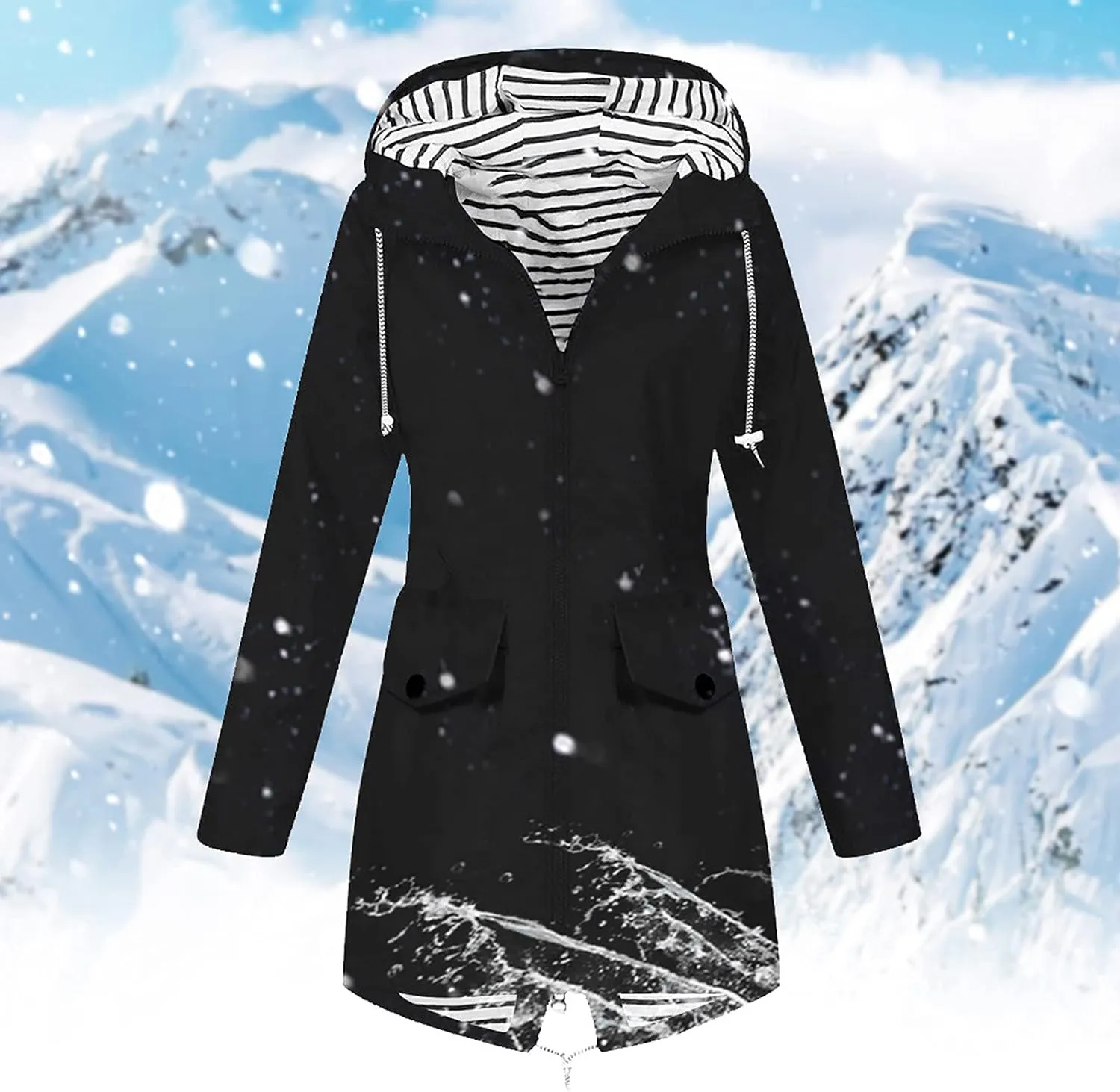 BOXIACEY Rain Jackets for Women Waterproof with Hood Lightweight Packable Windbreaker Outdoor Trench Coat Travel Jacket