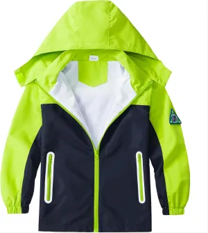 Boys Rain Jacket with Detachable Hood Lightweight Raincoats for Kids