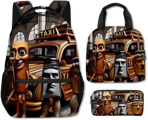 Boys Tungtungtung Backpack Lunch Bag Pencil Case 3PCS Set Kids Tung 3D Figure Printed Backpack (C15,3pcs)