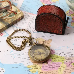 Brass Antique Pocket Compass Showpiece with Leather Cover Antique Brass Pocket Compasses Vintage Brass Compass Nautical Navigational Compass Antique Brass Compass by GES Decor