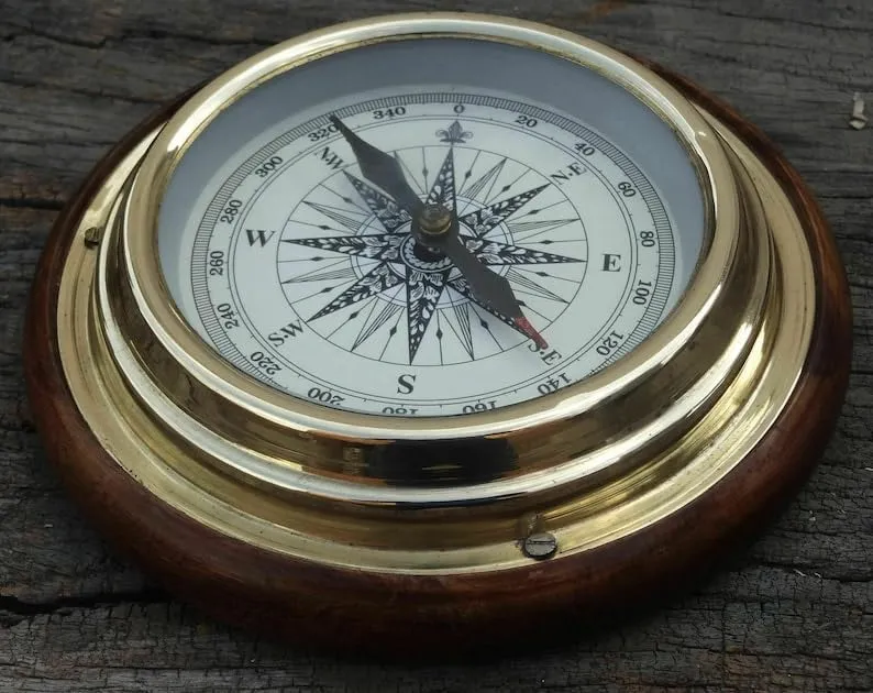 Brass Compass Magnifying Navigational Magnetic 5" Sailing Ship Boat Desk Compass Gift for Husband