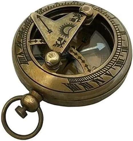 Brass Sundial Compass Vintage Pocket Style Nautical Collectible Gift for Travelers