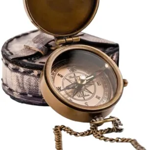 Brass Working Compass 2-Inch with Leather Cover Vintage Gift