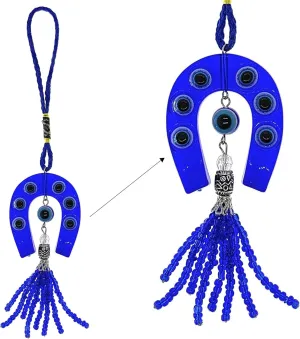 Bravo Team Lucky Blue Horseshoe & Evil Eye Hanging Ornament w/Bead Tassel Sign of Protection Blessing & Strength Home/Office Decorative Items & Accessories Car Rear View Mirror Ornaments