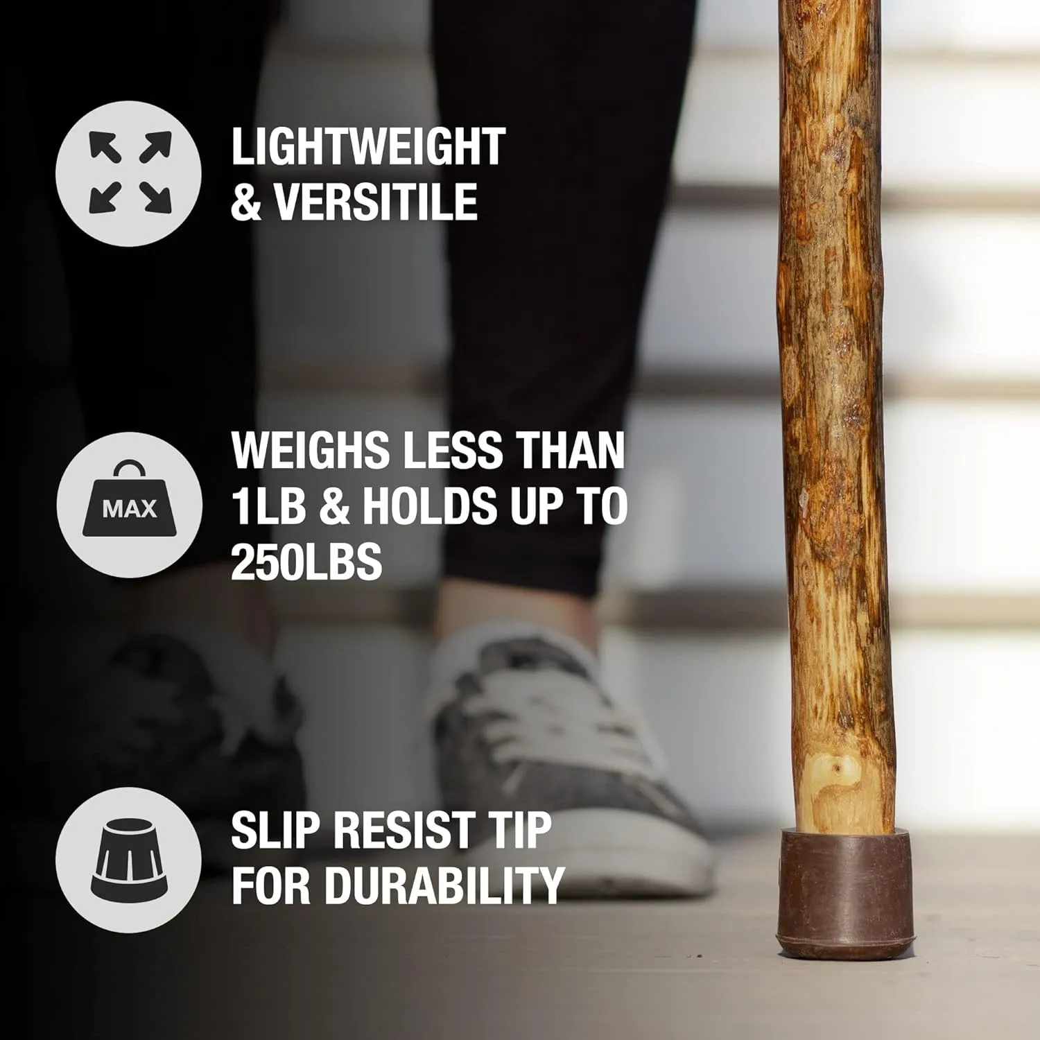 Brazos Rustic Wood Walking Stick, Hardwood, Traditional Style Handle, for Men & Women, Made in the USA, 55"