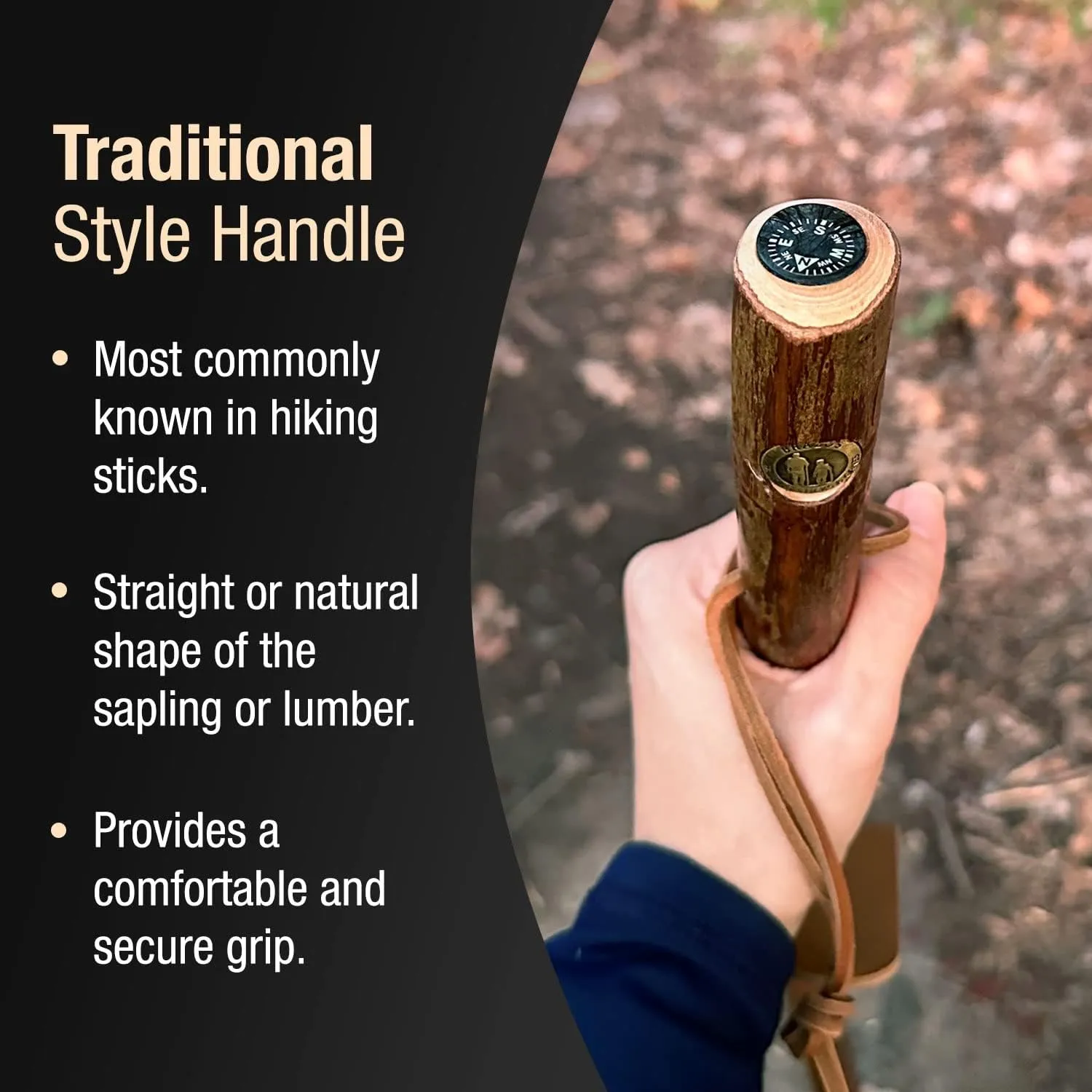 Brazos Rustic Wood Walking Stick, Hardwood, Traditional Style Handle, for Men & Women, Made in the USA, 55"