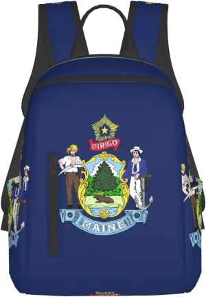 BREAUX Maine State Flag Lightweight Backpack Travel Shoulder Bag Laptop Backpack High Density Twill Composite Fabric